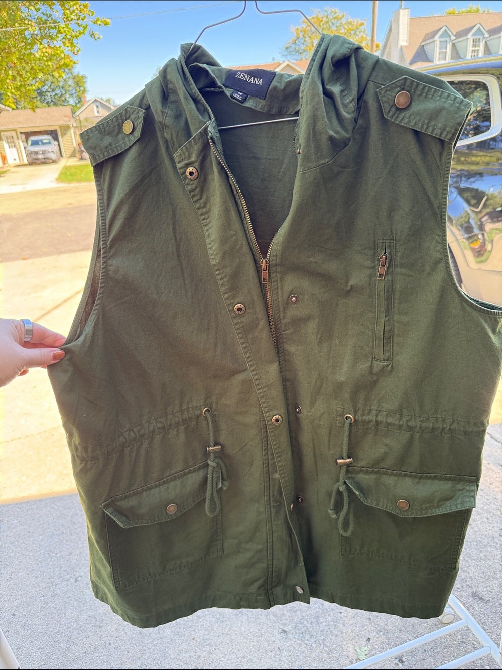 Zenana Outfitters Olive Utility Hooded Vest